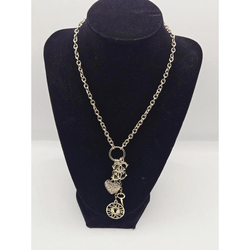 GUESS Gold-Tone Multi-Charm Cluster Necklace | Rhinestone Heart Logo Key